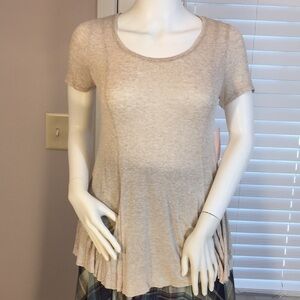Gaze Casual Tan Asymmetrical Tee Shirt Top Blouse Short Sleeves Size L NWT
